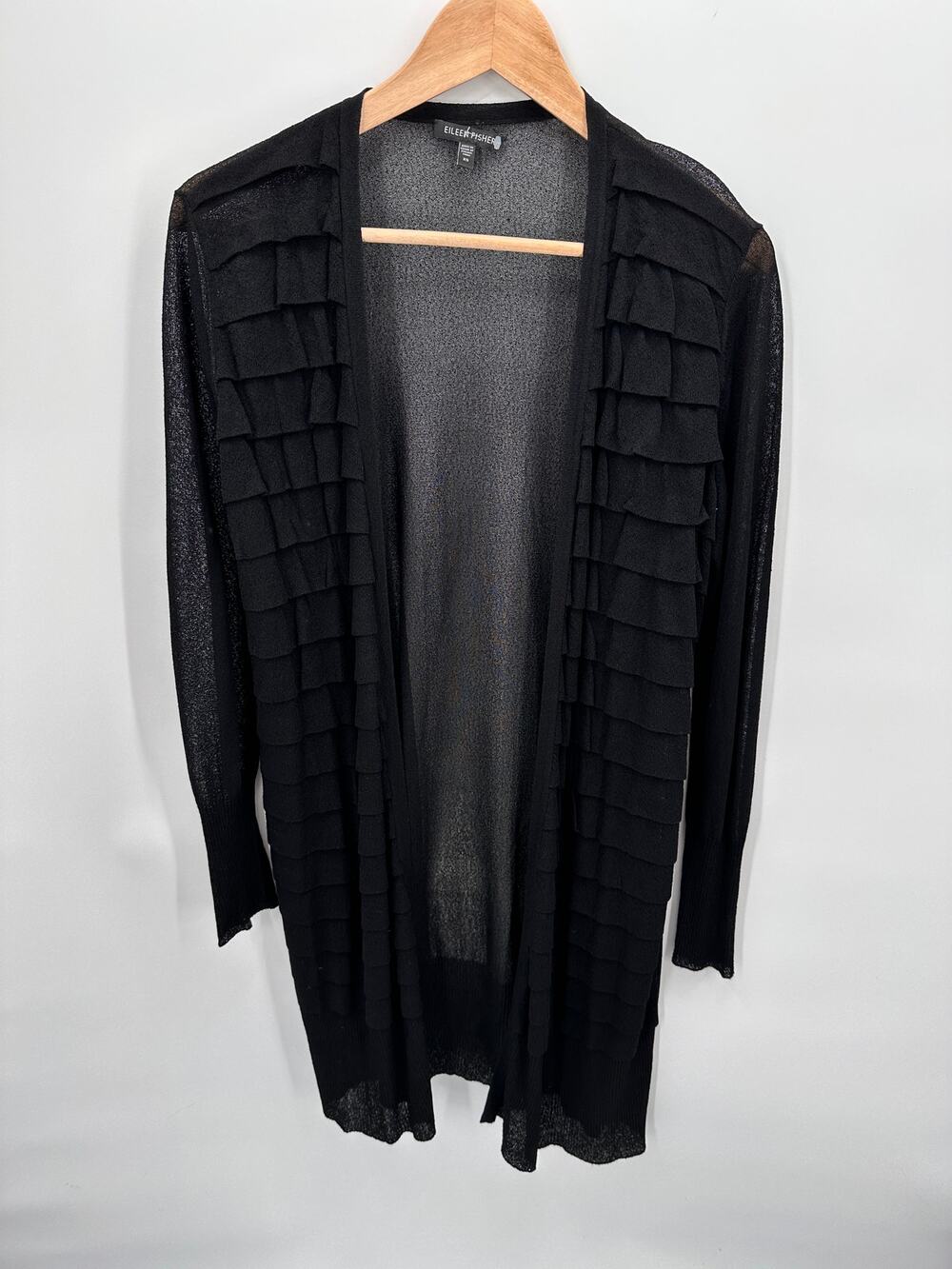 EILEEN FISHER Black Lightweight Open Front Long Cardigan // XS